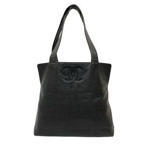 CHANEL Vintage Black Caviar Leather Logo Tote Bag